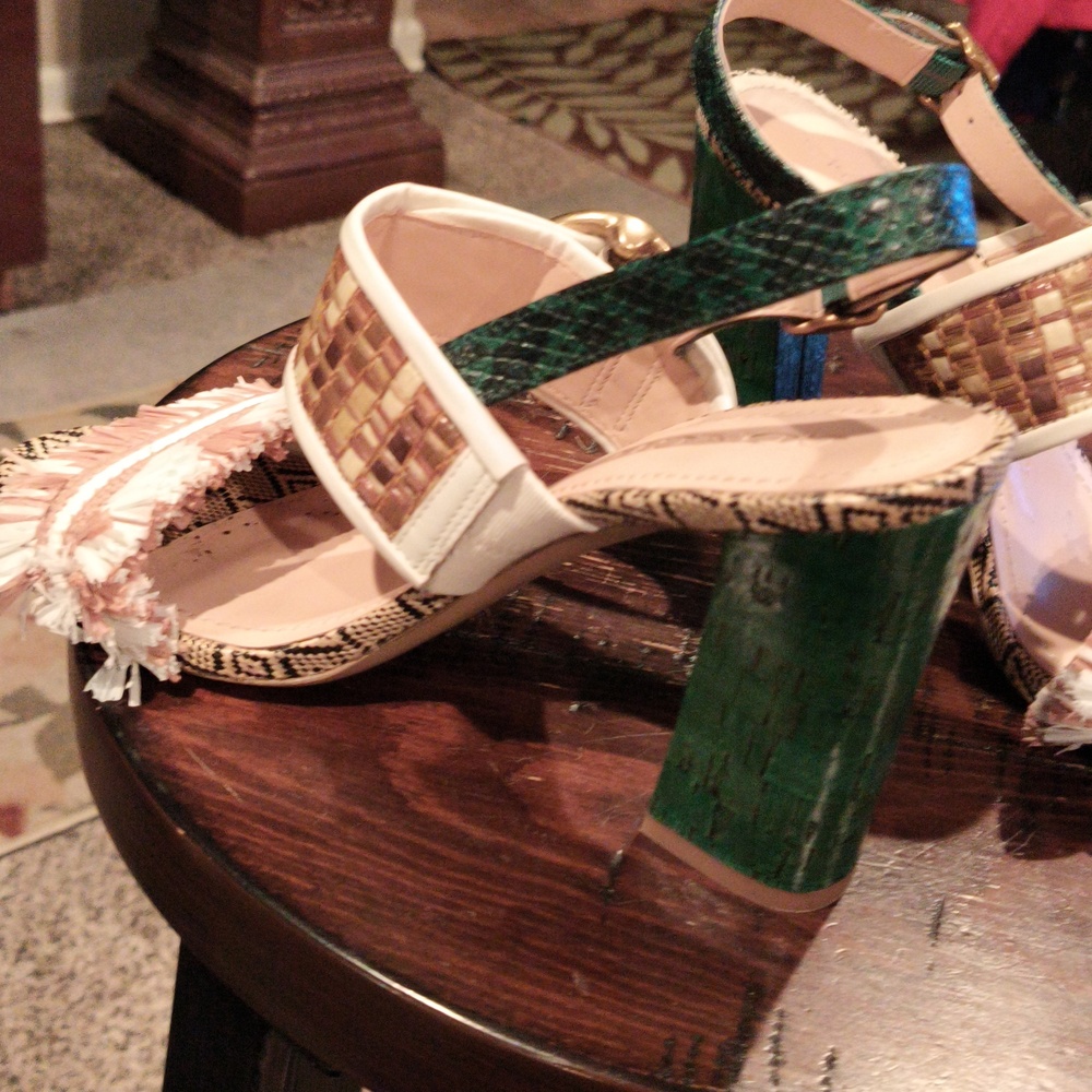 FINAL PRICE Coach Women's Green Tan and White Sandals w Chunky Heels 8.5 - Picture 7 of 13